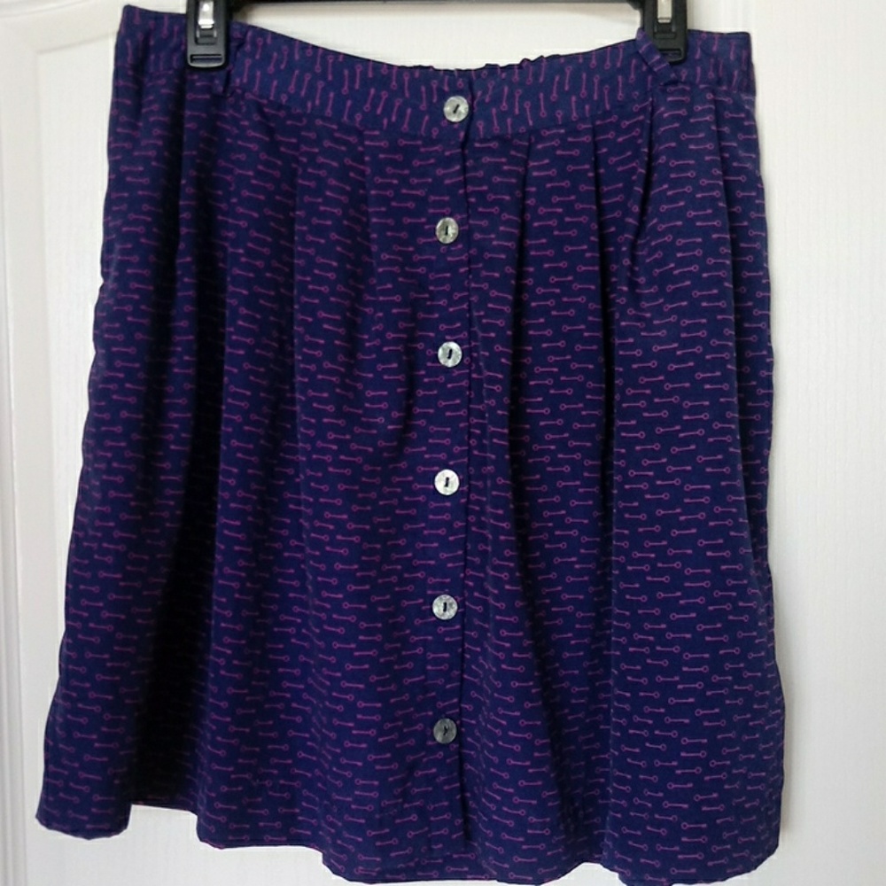 Blue patterned button front skirt